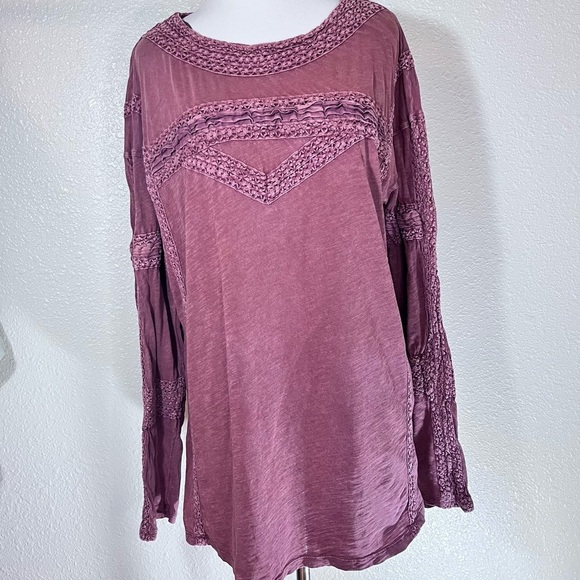 FP Movement by Free People Tops - Free People Women’s High-Low Long Sleeve Boat Neck Lace Ruffle Tee T-shirt Top